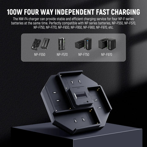 Neewer NW-F4 100W 4-Channel Fast Charger for Sony NP-F Batteries
