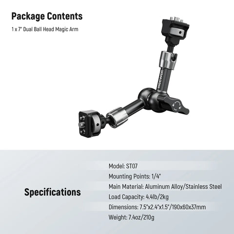 Neewer ST07 Articulating Magic Arm with ARRI Pins Dual Ball Head