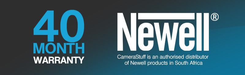 Text-based advertisement for Newell DC-LCD charger with 40-month warranty for Sony NP-FP.