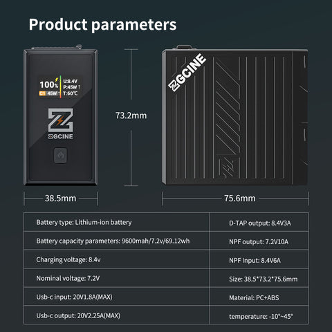 ZGCINE BT-NPF970 NP-F970 Battery 70Wh USB-C D-Tap