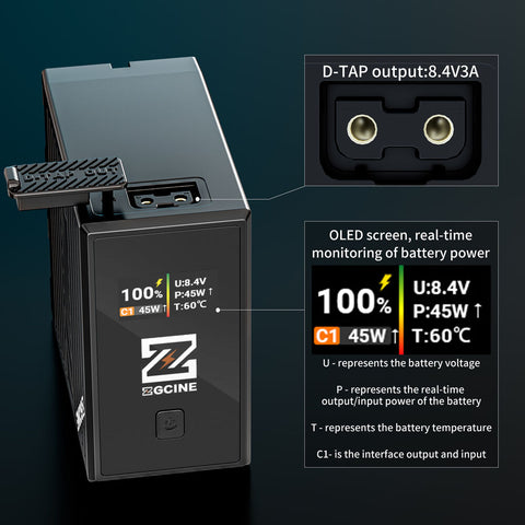 ZGCINE BT-NPF970 NP-F970 Battery 70Wh USB-C D-Tap