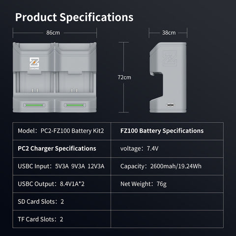 ZGCINE PC2-FZ100 Travel Charging Case for Sony NP-FZ100 (Grey)