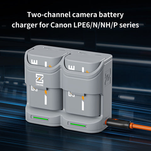 ZGCINE PC2-LPE6 Travel Charging Case for Canon LP-E6 LP-E6NH LP-E6P (Grey)