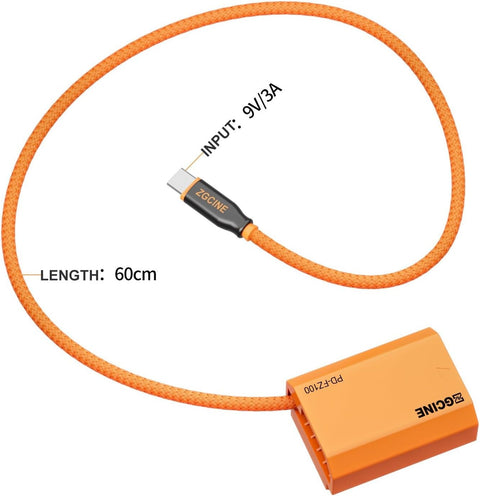 ZGCINE PD-FZ100 USB-C PD to Sony NP-FZ100 Dummy Battery Cable 60cm
