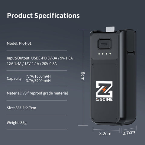 ZGCINE PK-H01 Battery Grip for DJI Osmo Pocket 3