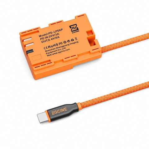 ZGCINE PD-LPE6P USB-C PD to Canon LP-E6P Dummy Battery Cable 60cm