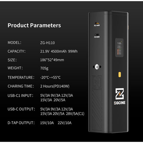 ZGCINE ZG-H110 110Wh Battery Grip USB-C PD3.1 140W OLED
