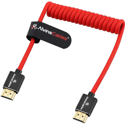 Alvins Cables 8K 2.1 Full HDMI Cable 12-18in Braided Coiled Red / Straight-Straight