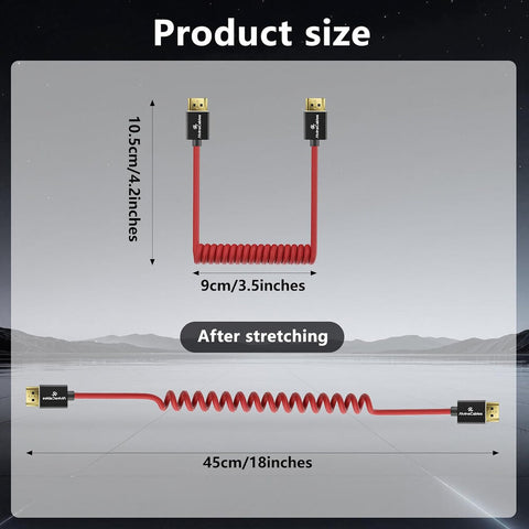 Alvins Cables 8K 2.1 Full HDMI Cable 12-18in Braided Coiled Red / Straight-Straight