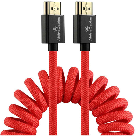 Alvins Cables 8K 2.1 Full HDMI Cable 17/28in Braided Coiled Red / Straight-Straight