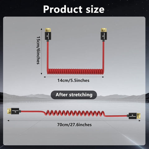 Alvins Cables 8K 2.1 Full HDMI Cable 17/28in Braided Coiled Red / Straight-Straight