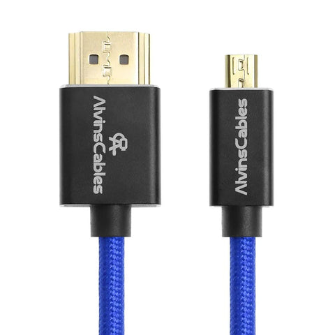 Alvins Cables 8K 2.1 Micro HDMI to HDMI Coiled Cable — Braided Blue