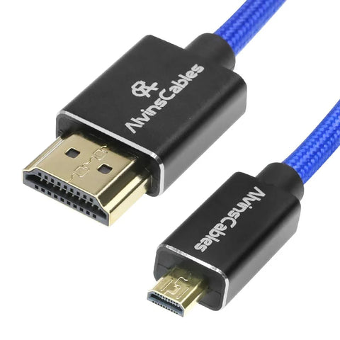 Alvins Cables 8K 2.1 Micro HDMI to HDMI Coiled Cable — Braided Blue