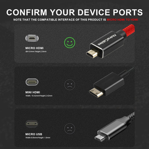 Alvins Cables 8K 2.1 Micro HDMI to Full HDMI Braided Coiled — Red