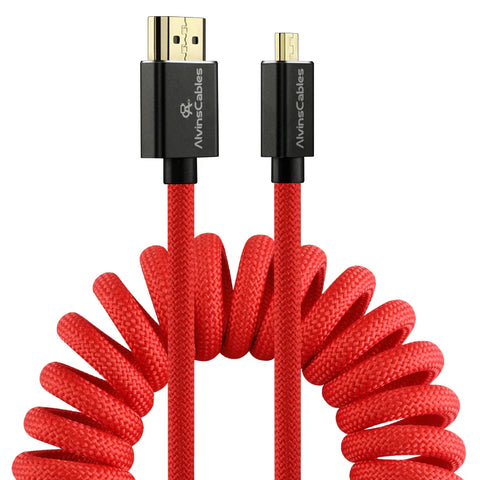 Alvins Cables 8K 2.1 Micro HDMI to Full HDMI Braided Coiled — Red