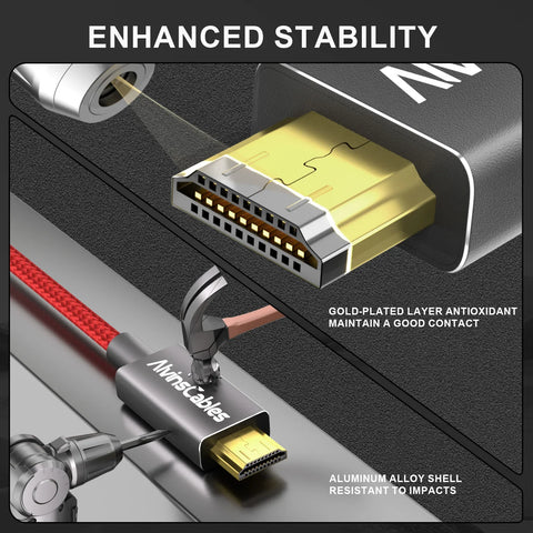 Alvins Cables 8K 2.1 Micro HDMI to Full HDMI Braided Coiled — Red