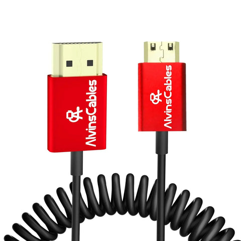 Alvins Cables 8K 2.1 Mini HDMI to HDMI Coiled Cable (Nikon D3200/D810/Z6II/Z7II)