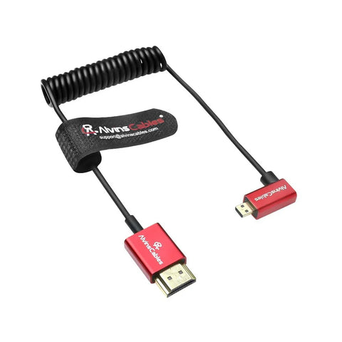 Alvins Cables 8K 2.1 Ultra-Thin Micro HDMI to HDMI Coiled — Left Angle Micro HDMI 30cm
