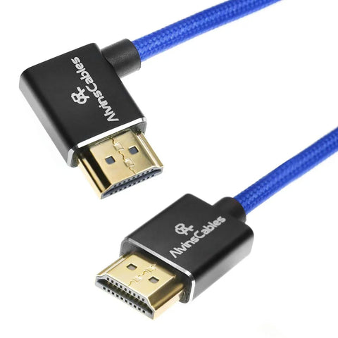 Alvins Cables 8K HDMI 2.1 Left-Right Angle Braided Coiled — Blue