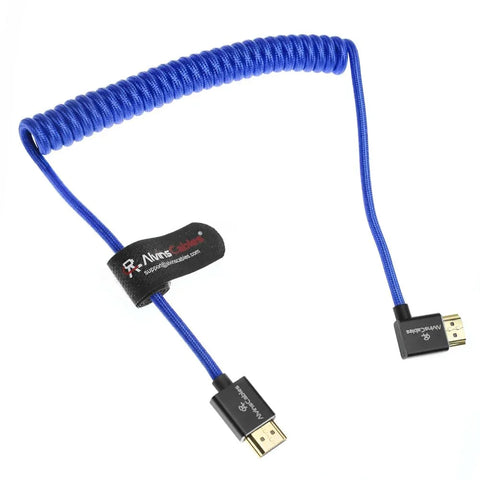 Alvins Cables 8K HDMI 2.1 Left-Right Angle Braided Coiled — Blue