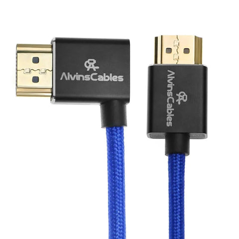 Alvins Cables 8K HDMI 2.1 Left-Right Angle Braided Coiled — Blue