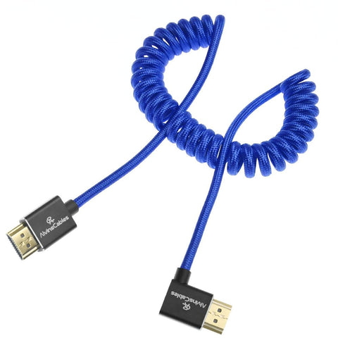 Alvins Cables 8K HDMI 2.1 Left-Right Angle Braided Coiled — Blue