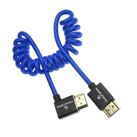 Alvins Cables 8K HDMI 2.1 Left-Right Angle Braided Coiled — Blue