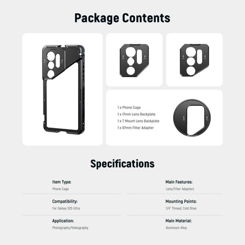 Neewer Pa082 Phone Cage for Samsung S25 Ultra with 67mm Filter/17mm/t Mount Adapters • Camerastuff • South Africa
