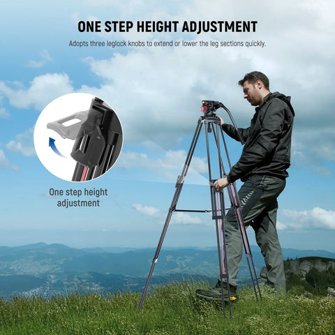 Neewer Ll38 79’’/200cm One-step Aluminium Video Tripod with Fluid Head • Camerastuff • South Africa