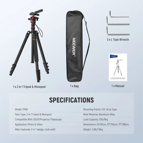 Neewer TP08 77inch Camera 2-in-1 Tripod & Monopod