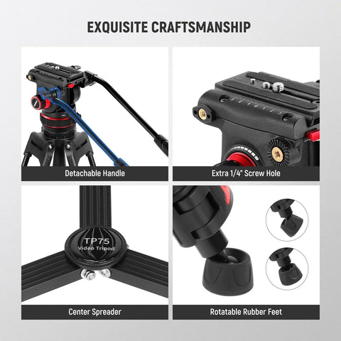Neewer Tp75 74’’/189cm Aluminium Video Tripod with Fluid Head • Camerastuff • South Africa