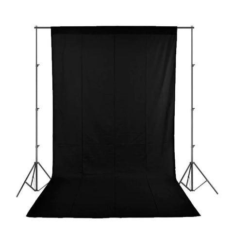 Cotton Fabric Backdrop Bundle | 1.8x3m Black + 3x2.6m Portable Stand