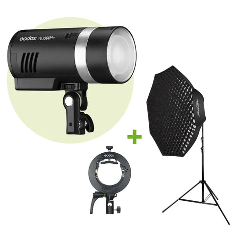 Godox Bundle | Godox AD300 Pro 300w/s Battery Strobe + S2 Bracket + Light Stand + 120cm SB-GUE Folding Octabox Softbox | CameraStuff | South Africa Gauteng Online Shop