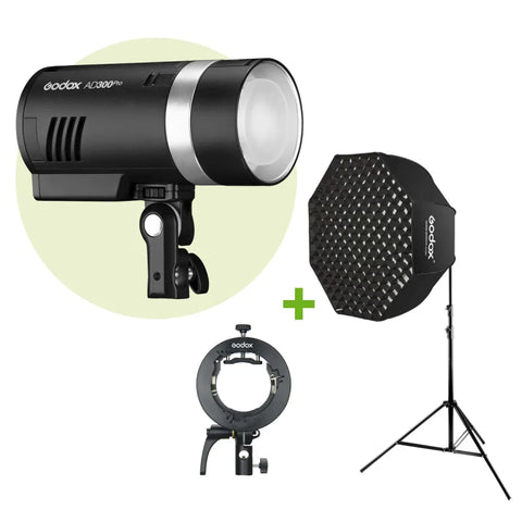 Godox Bundle | Godox AD300 Pro 300w/s Battery Strobe + S2 Bracket + Light Stand + 95cm SB-GUE Folding Octabox Softbox | CameraStuff | South Africa Gauteng Online Shop