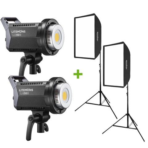 Godox Bundle | Twin-Kit Godox Litemons LA150D 190w Daylight-Balanced LED Constant Lights + Stands + Softboxes | CameraStuff | South Africa Gauteng Online Shop