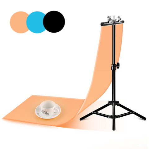 CameraStuff MBGS-55x68 T-Shaped Mini Backdrop Stand Kit with 3 PVC Backdrops  (Black, Cyan, and Beige) | CameraStuff | South Africa Gauteng Online Shop