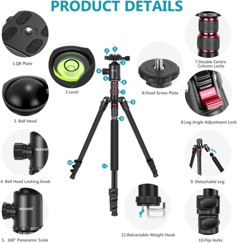 Neewer 178cm 77-inch  2-in-1 Camera Tripod & Monopod with Panoramic Ball Head | CameraStuff | South Africa Gauteng Online Shop