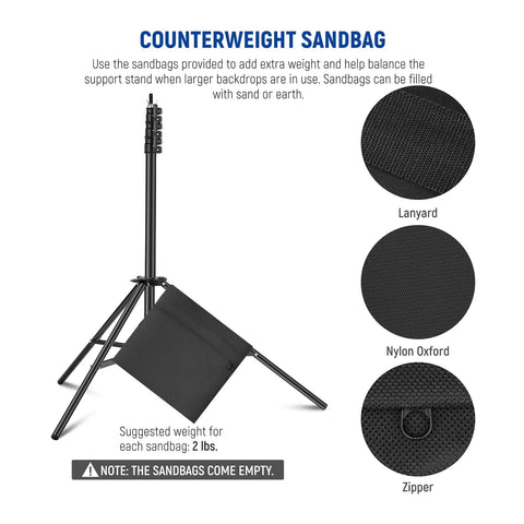 Neewer 2.6x3m Lightweight Backdrop Stand Kit with Clamps & Sandbags | CameraStuff | South Africa Gauteng Online Shop