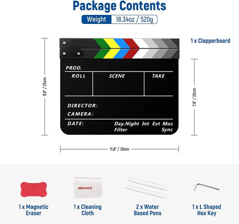 Neewer 20x30cm Acrylic Clapperboard Film Production Slate Kit (Black) | CameraStuff | South Africa Gauteng Online Shop