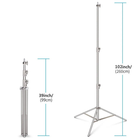 Neewer 260cm Heavy-Duty Silver Stainless Steel Spring-Cushioned Light Stand | CameraStuff | South Africa Gauteng Online Shop