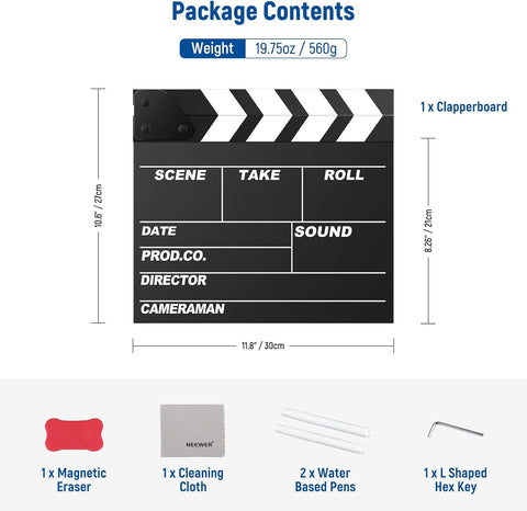 Neewer 27x30cm Wooden Chalk Clapperboard Film Production Slate Kit (Black) | CameraStuff | South Africa Gauteng Online Shop