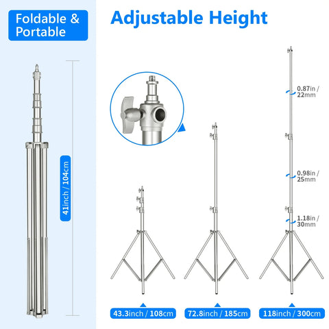 Neewer 300cm Heavy-Duty Silver Stainless Steel Spring-Cushioned Light Stand | CameraStuff | South Africa Gauteng Online Shop