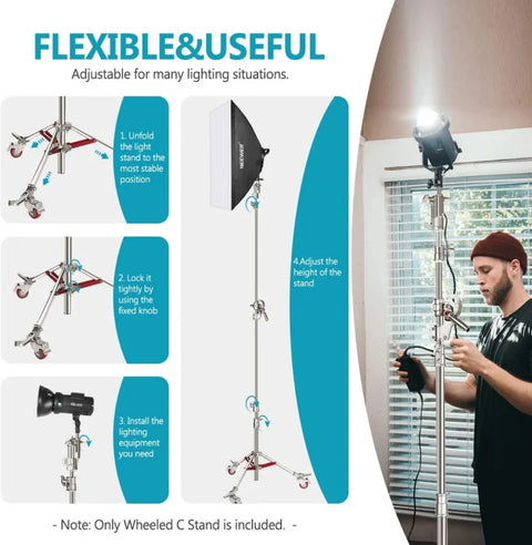 Neewer 440cm Dolly Stainless Steel C-Stand Light Stand with Casters (L6-2400) | CameraStuff | South Africa Gauteng Online Shop