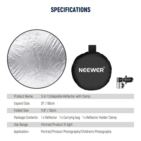 Neewer 5-in-1 110cm Round Reflector Kit with Holder Clip & Bag | CameraStuff | South Africa Gauteng Online Shop