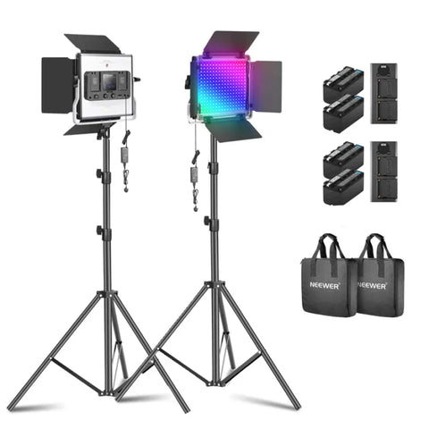 Neewer Bundle | Neewer 660 PRO RGB LED Constant Light Kit + 4 x NP-F770 Li-Ion Batteries + 2 x Dual Chargers | CameraStuff | South Africa Gauteng Online Shop