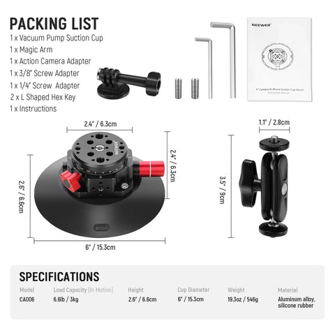 Neewer CA013 6" Camera Suction Mount with Ball Head Magic Arm | CameraStuff | South Africa Gauteng Online Shop