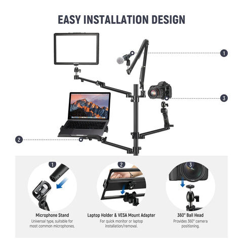 Neewer DS010 Mobile Live Streaming Multi Mount Light Stand with Wheels | CameraStuff | South Africa Gauteng Online Shop