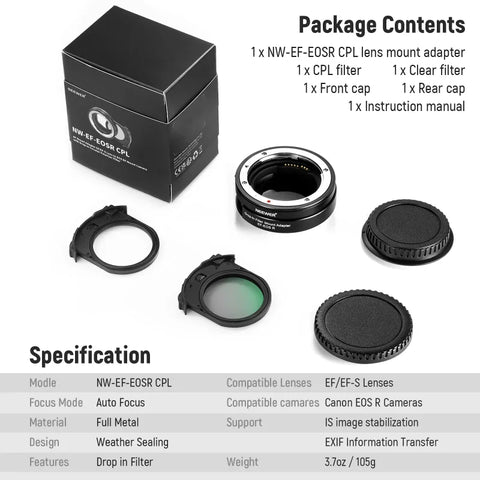 Neewer EF to RF Mount Adapter with Drop in CPL Filter | CameraStuff | South Africa Gauteng Online Shop