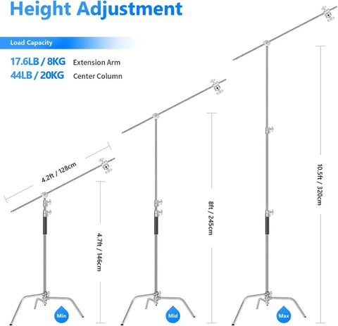 Neewer Heavy-Duty C-Stand with Arm Grip Heads & Removable Turtle Base 330cm | CameraStuff | South Africa Gauteng Online Shop