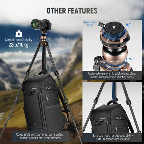 Neewer LITETRIP LT35 155cm Carbon Fiber Travel Tripod with 360" Pano Head | CameraStuff | South Africa Gauteng Online Shop